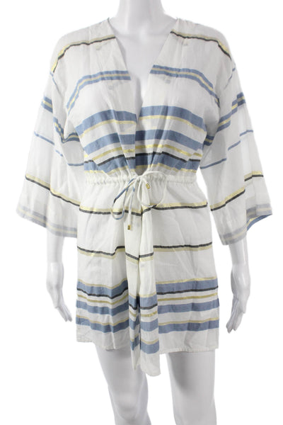 Vix Paula Hermanny Womens White Striped Kaftan Cover Up V-Neck Size M