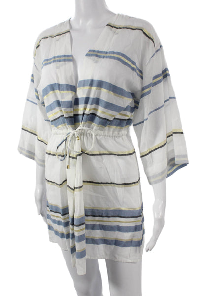Vix Paula Hermanny Womens White Striped Kaftan Cover Up V-Neck Size M