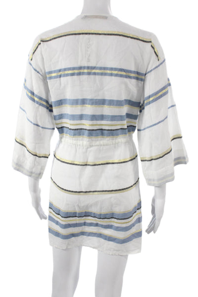Vix Paula Hermanny Womens White Striped Kaftan Cover Up V-Neck Size M