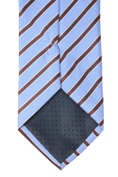 Designer Mens Silk Colorblock Striped Print Tie Light Blue Brown