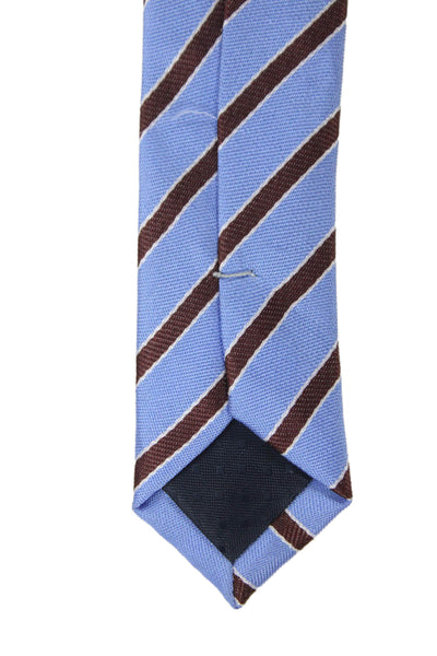 Designer Mens Silk Colorblock Striped Print Tie Light Blue Brown