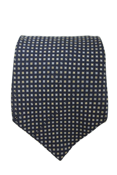 Ballantyne Mens Silk Check Print Classic Tie Blue