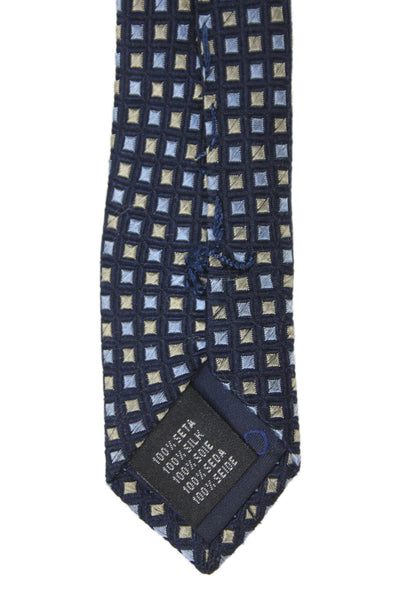 Ballantyne Mens Silk Check Print Classic Tie Blue