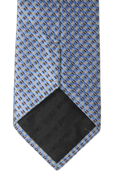 Basile Mens Silk Striped Geometric Print Tie Light Blue