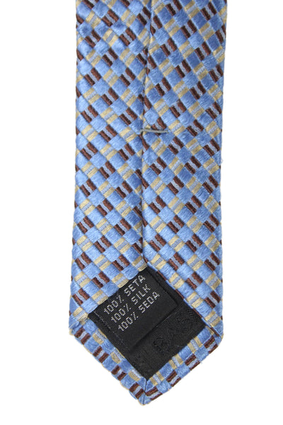 Basile Mens Silk Striped Geometric Print Tie Light Blue