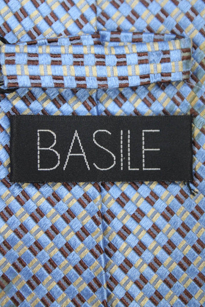Basile Mens Silk Striped Geometric Print Tie Light Blue