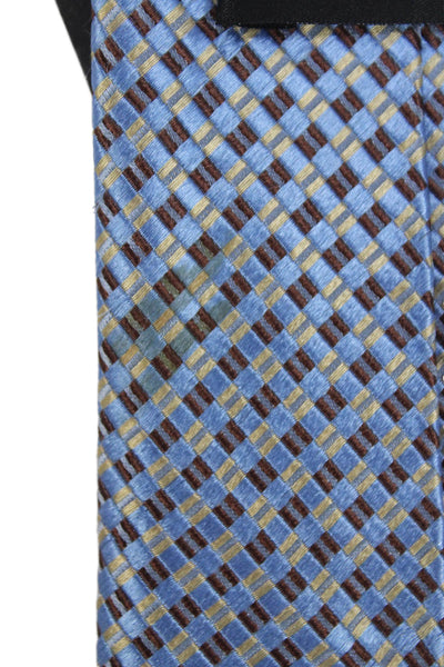 Basile Mens Silk Striped Geometric Print Tie Light Blue