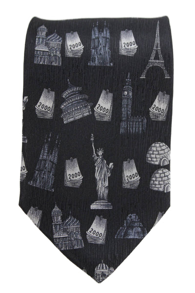 Barberini Mens Graphic Print Classic Tie Black