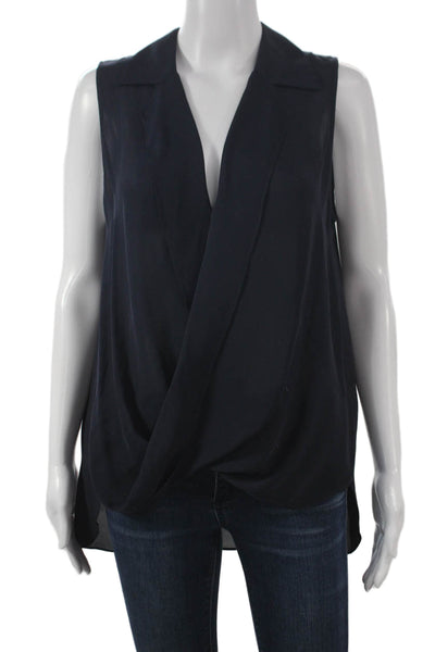 L'Agence Womens Silk Collared Sleeveless Blouse Blue Basic Pullover Size M