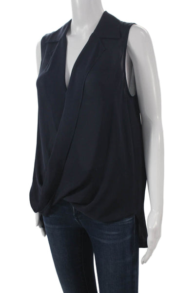 L'Agence Womens Silk Collared Sleeveless Blouse Blue Basic Pullover Size M