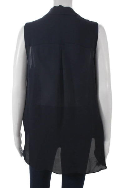 L'Agence Womens Silk Collared Sleeveless Blouse Blue Basic Pullover Size M