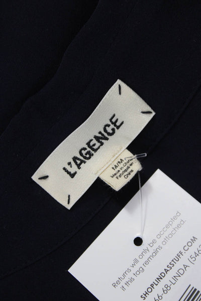 L'Agence Womens Silk Collared Sleeveless Blouse Blue Basic Pullover Size M