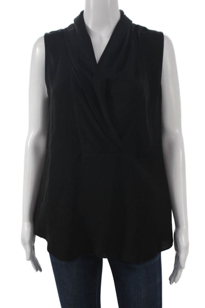 Theory Womens Basic Silk V Neck Sleeveless Blouse Black Size M