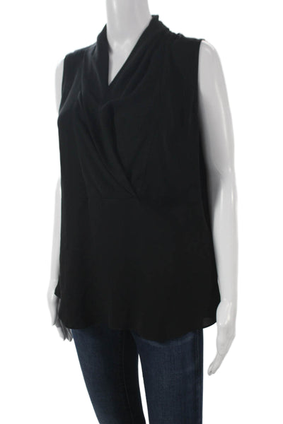 Theory Womens Basic Silk V Neck Sleeveless Blouse Black Size M