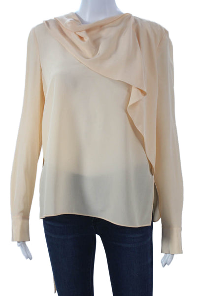 Emanuel Ungaro Womens Beige Silk Cowl Neck Long Sleeve Blouse Pullover Size 8