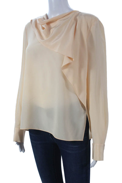 Emanuel Ungaro Womens Beige Silk Cowl Neck Long Sleeve Blouse Pullover Size 8