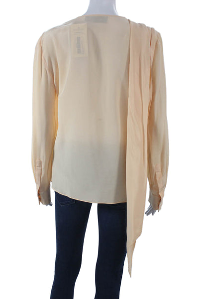 Emanuel Ungaro Womens Beige Silk Cowl Neck Long Sleeve Blouse Pullover Size 8