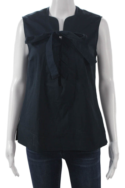 Derek Lam Womens Sleeveless V-Neck Blue Basic Blouse Tie Size M