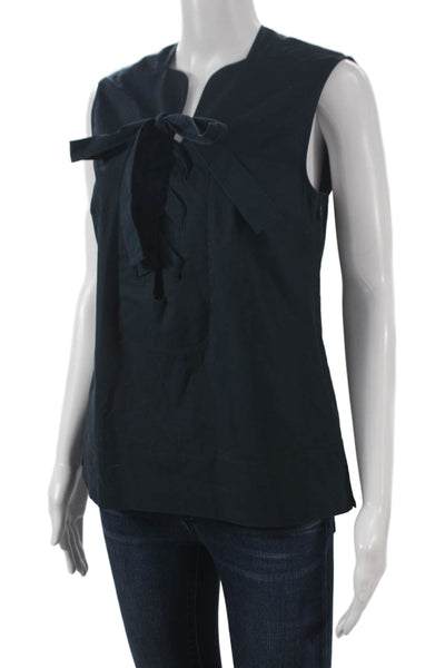 Derek Lam Womens Sleeveless V-Neck Blue Basic Blouse Tie Size M
