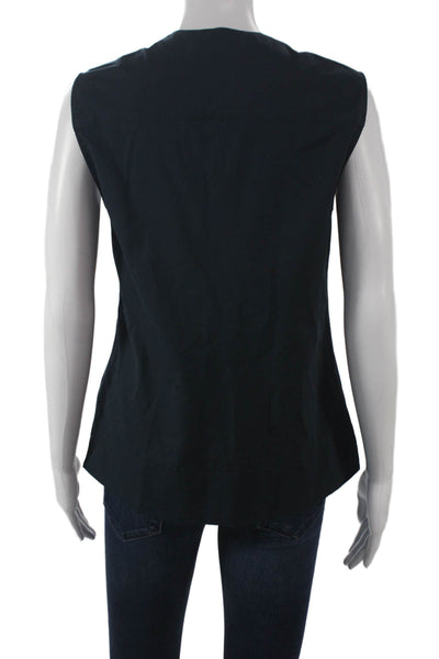 Derek Lam Womens Sleeveless V-Neck Blue Basic Blouse Tie Size M