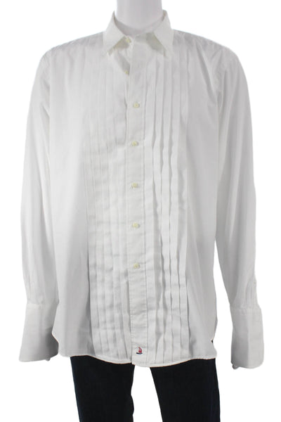 Nordstrom Mens Cotton Pleated Long Sleeve Button Up Shirt White Size 17-25