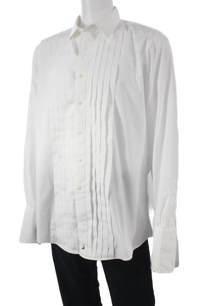 Nordstrom Mens Cotton Pleated Long Sleeve Button Up Shirt White Size 17-25