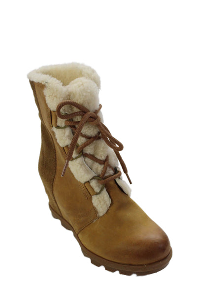 Sorel Womens Leather Lace Up Wedge Heel Ankle Boots Brown Size 9