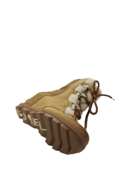 Sorel Womens Leather Lace Up Wedge Heel Ankle Boots Brown Size 9
