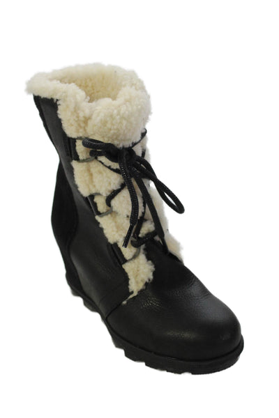 Sorel Womens Leather Lace Up Wedge Heel Ankle Boots Black Size 9