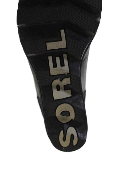 Sorel Womens Leather Lace Up Wedge Heel Ankle Boots Black Size 9