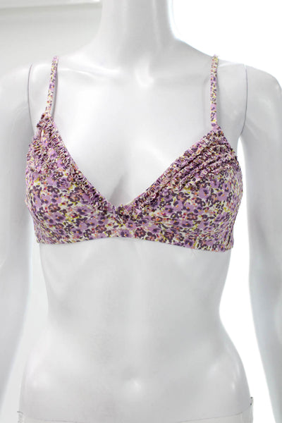 J Crew Womens Floral Multicolor Nylon Bikini Top Swimwear Size S