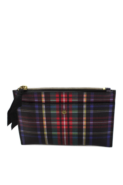 J Crew Womens Leather Plaid Print Zippered Pouch Multicolor