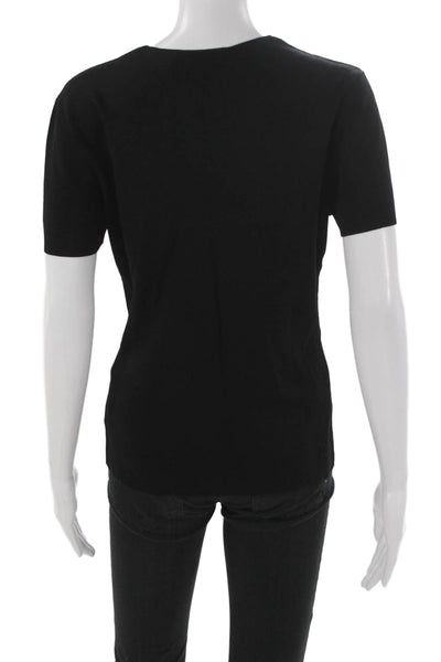 Dana Buchman Women Black V-Neck Short Sleeve Basic T-Shirt Viscose Size L