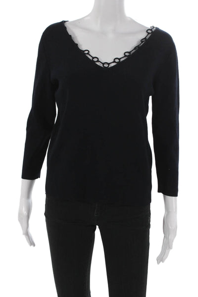 Dana Buchman Womens Pullover Sweater Black Rayon V-Neck 3/4 Sleeve Size L