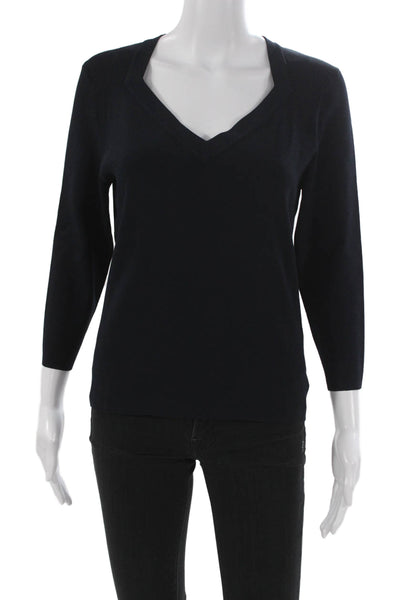 Dana Buchman Women V-Neck 3/4 Sleeve Pullover Sweater Black Viscose Size L