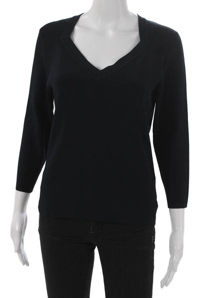Dana Buchman Women V-Neck 3/4 Sleeve Pullover Sweater Black Viscose Size L