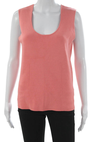 Dana Buchman Women Basic Tank Pink Silk Scoop Neck Sleeveless Solid Size L