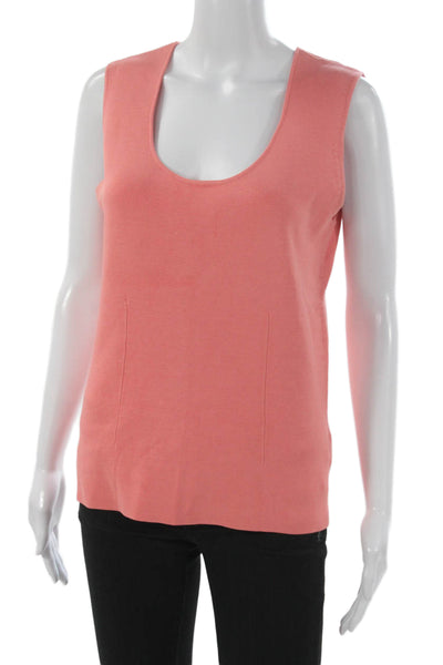 Dana Buchman Women Basic Tank Pink Silk Scoop Neck Sleeveless Solid Size L