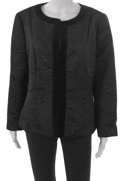 Dana Buchman Womens Quilted Floral Black Jacket Long Sleeve Polyester Size 14