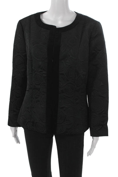 Dana Buchman Womens Quilted Floral Black Jacket Long Sleeve Polyester Size 14