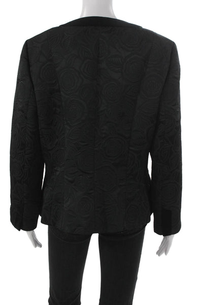 Dana Buchman Womens Quilted Floral Black Jacket Long Sleeve Polyester Size 14
