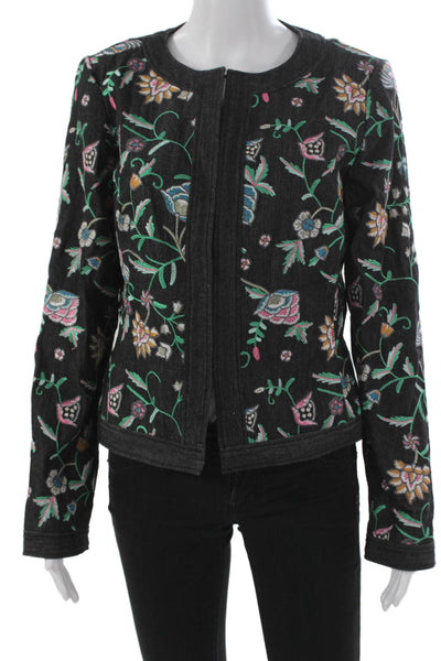 Dana Buchman Womens Blazer Black Floral Long Sleeve Cotton Size 6