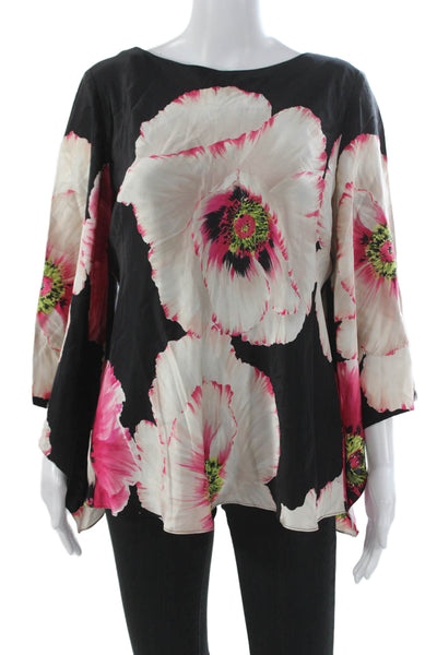 Dana Buchman Womens Tunic Blouse Black Silk Boat Neck 3/4 Sleeve Size 10