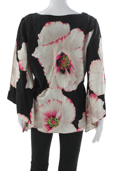 Dana Buchman Womens Tunic Blouse Black Silk Boat Neck 3/4 Sleeve Size 10