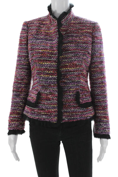 Dana Buchman Womens Basic Jacket Striped Multicolor Wool Button Size 4