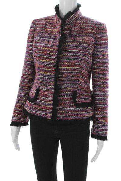 Dana Buchman Womens Basic Jacket Striped Multicolor Wool Button Size 4