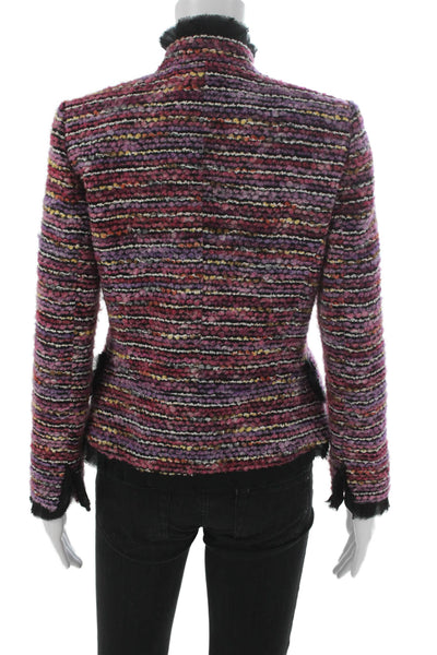 Dana Buchman Womens Basic Jacket Striped Multicolor Wool Button Size 4