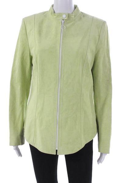 Dana Buchman Womens Basic Jacket Green Suede Zip Long Sleeve Size 8