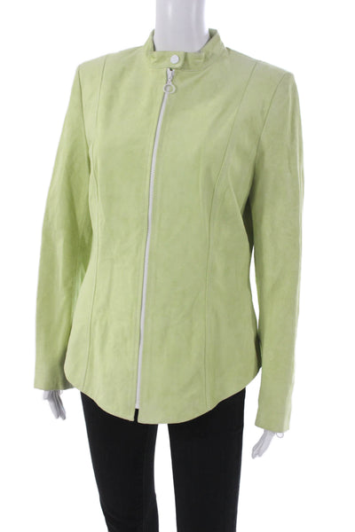 Dana Buchman Womens Basic Jacket Green Suede Zip Long Sleeve Size 8