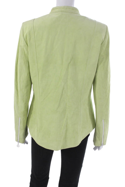 Dana Buchman Womens Basic Jacket Green Suede Zip Long Sleeve Size 8